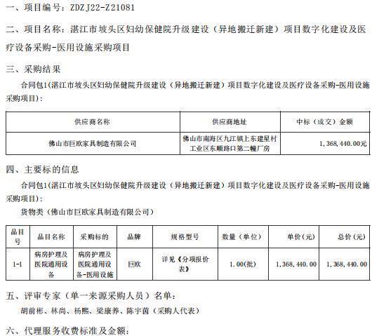 湛江市坡頭區(qū)婦幼保健院升級(jí)建設(shè)（異地搬遷新建）項(xiàng)目數(shù)字化建設(shè)及醫(yī)療設(shè)備采購-醫(yī)用設(shè)施采購項(xiàng)目【項(xiàng)目編號(hào)：ZDZJ22-Z21081】結(jié)果公告(圖1)